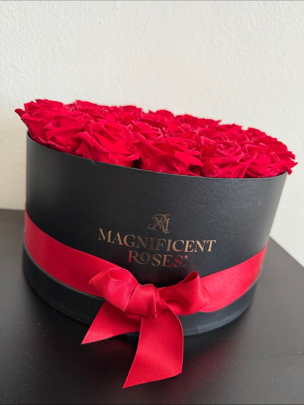 Magnificent Rose Black Hatbox with Red Roses